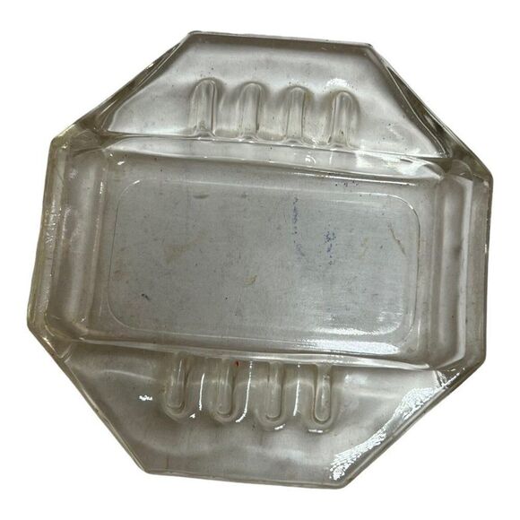 Glass Ashtray for Cigarette Cigar Clear Vintage Hexagon Barware MCM Retro - Picture 1 of 4